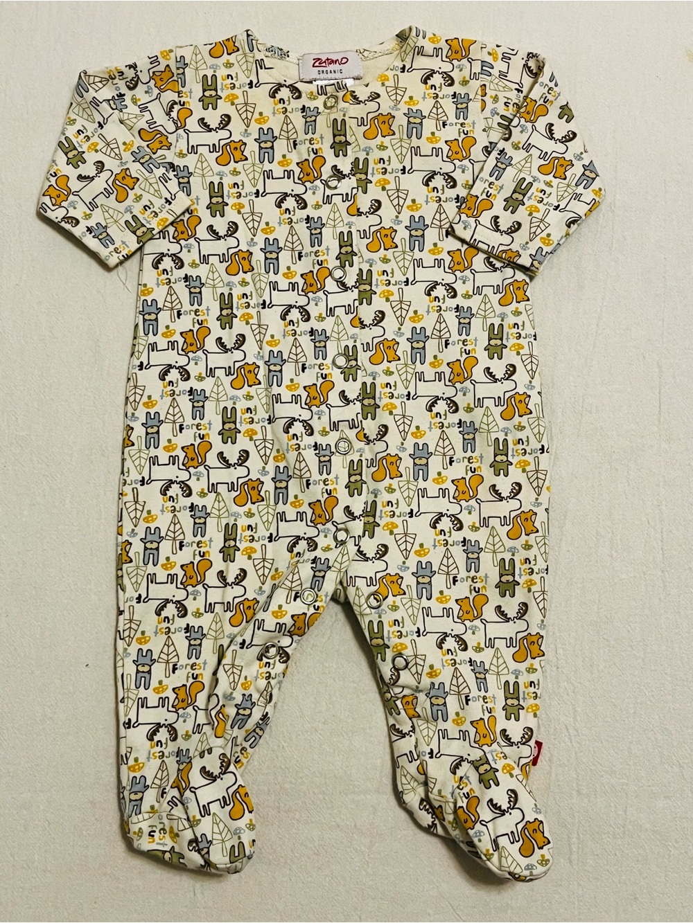 Zutano Organic Cotton One Piece Snap Front Woodland Forest Animals Infant 0-6mo